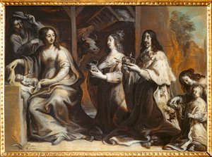 Luís XIII, Ana de Áustria e o Delfim rezando diante da Sagrada Família - Luís XII ... de Justus van Egmont