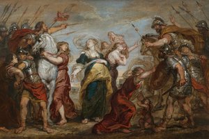 A reconciliação dos romanos e dos sabinos, c. 1655-1656. de Justus van Egmont
