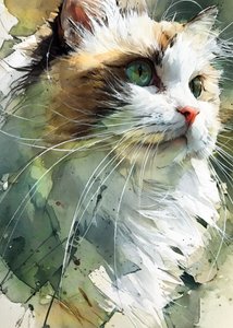 Aquarela de um felino de olhos verdes