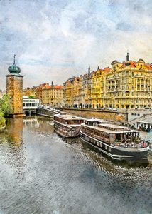 Barcos históricos do rio de Praga de Justyna Jaszke