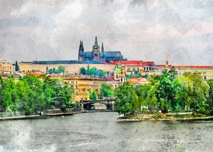 Vista histórica do rio em Praga de Justyna Jaszke