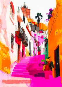 Escadarias da Cidade em Rosa Vibrante de Justyna Jaszke