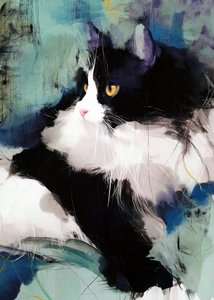 Retrato vibrante de um gato «Tuxedo»