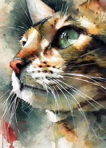 Gato malhado em aquarela