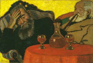 Meu pai e Piacsek, com vinho tinto