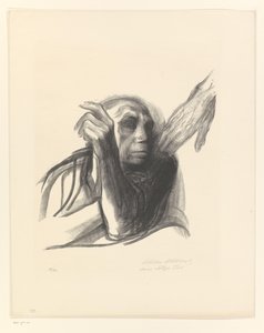 Käthe Kollwitz como uma mulher idosa com a mão no ombro
Ruf des Todes (título original)
Morte (título da série)
Tod (título original da série) de Käthe Kollwitz (signed by artist)