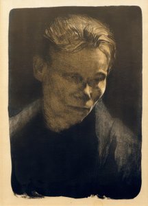 Meia retrato de uma mulher trabalhador com toalha azul de Käthe Kollwitz