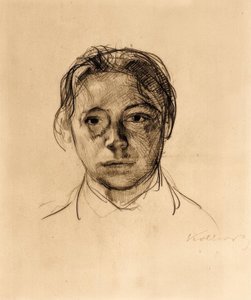 Auto-retrato jovem com cabelos soltos de Käthe Kollwitz