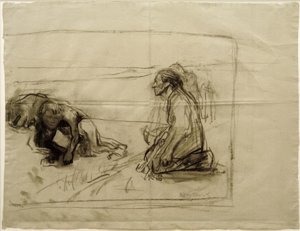 K.Kollwitz, estudo para Pflüger (Pflüger com a esposa ajoelhada) de Käthe Kollwitz