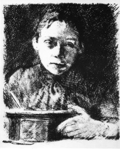 Auto-retrato na prancheta de Käthe Kollwitz