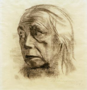 Auto-retrato na vista de três quartos à esquerda de Käthe Kollwitz