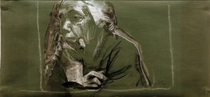 Auto-retrato para a esquerda com a mão no queixo de Käthe Kollwitz