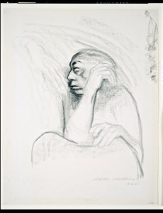 Auto-retrato com a mão da morte, 1924 (carvão no papel) de Käthe Kollwitz