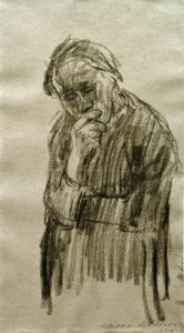 Mulher em pé, com a cabeça apoiada na mão direita de Käthe Kollwitz