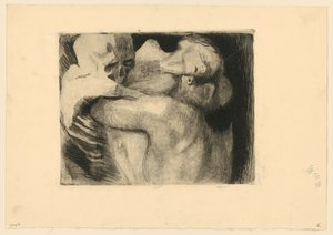 A morte e uma mulher lutando pela criança (2.º estado) de Käthe Kollwitz