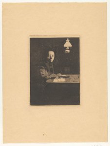 Retrato de uma célula na mesa Autorretrato à Mesa (título original) de Käthe Kollwitz
