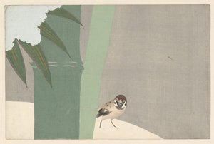 Bambu na neve, 1909 (impressão em xilogravura) de Kamisaka Sekka