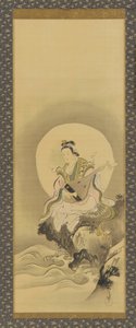 Sarasvati quaresmal sentado sobre uma rocha, período Edo, meados do século XVII - início do século XVIII.