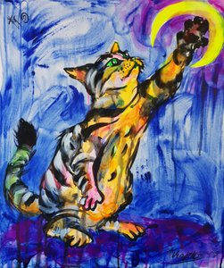 Gato colorido a alcançar a Lua de Kanat Ibragimov