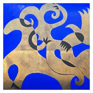 Formas Dinâmicas em Ouro e Azul