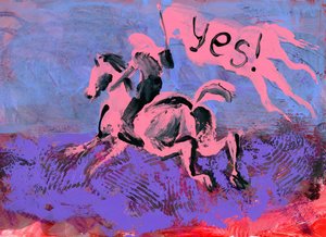 Bandeira «Sim» com cavalo cor-de-rosa de Kanat Ibragimov