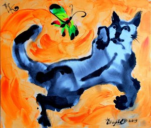 Gato brincalhão e borboleta de Kanat Ibragimov