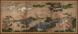 Espectadores de bordo (Mapa de bordo colorido em papel, shihonchoshoku kanpūzu)