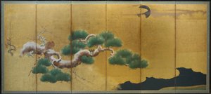 Faisão e pinheiro, c.1626 (tinta, cor e ouro sobre papel) de Kano Koi