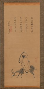 O poeta chinês Pan Lang em um burro, século XVII. de Kano Koya