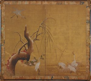 Garças e salgueiro velho de Kano Sadanobu