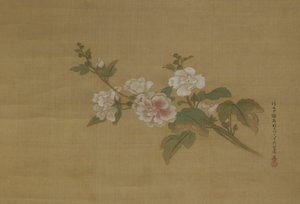 Um ramo de hibisco, Período Edo (cor de seda)