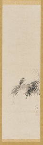 Pássaro em um galho de bambu, período Edo, século XVII.