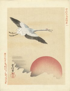 Guindaste voando na lua vermelha Esboços de flores e pássaros por Kano Tsunenobu (título da série) Kano Tsunenobu kacho gafu (título da série no objeto)