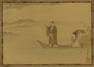 Homem e mulher chineses em um barco de Kano Yasunobu