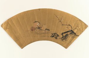 Pato mandarim e florescimento de ameixa (tinta e cor na folha de ouro) de Kano Yukinobu