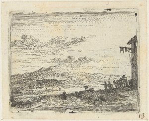 Paisagem italiana com carroça na estalagem
Pequenas paisagens (título da série) de Karel Du Jardin