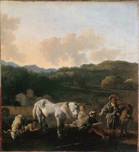 Camponeses e um cavalo branco de Karel Dujardin