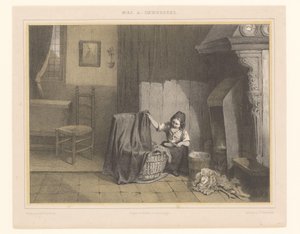 Interior com uma rapariga junto ao berço
Preocupações iniciais de Karel Frederik Bombled
