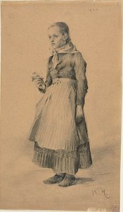 Garota em vestido de camponesa (reto); Folha de Esboços: Mulheres e Meninas (verso)