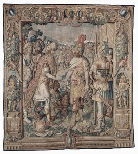 António obtém a única vitória romana sobre os partos; tapeçaria de Karel van II Mander