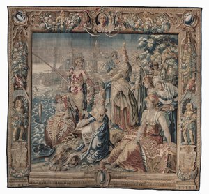 António e Cleópatra (António apanha um peixe salgado); tapeçaria, data desconhecida (lã | lápis) de Karel van II Mander