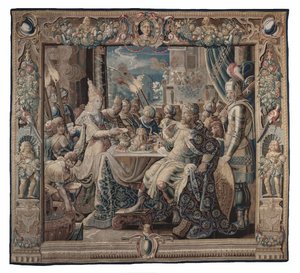 Cleópatra diverte António; tapeçaria, cerca de 1640 (lã e seda em ponto de tafetá com urdidura de lã) de Karel van II Mander
