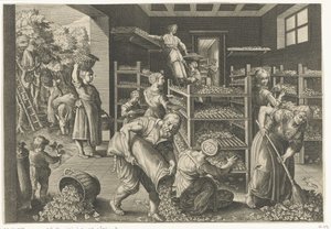 Coletando folhas de amoreira e alimentando os bichos-da-seda Introdução do bicho-da-seda e da produção de seda na Europa (título da série) Vermis Sericus (título da série no objeto)