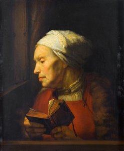 Retrato de uma mulher idosa com um livro aberto