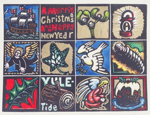 Cartão de Natal de 1999 (linogravura e wc no papel)