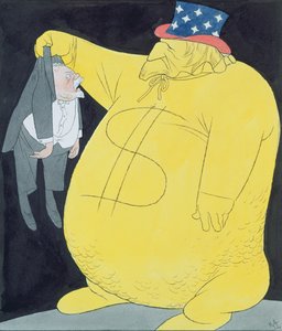 O Tio Sam como um saco de dólares com Poincare (aguarela, caneta e tinta da China sobre papel)
