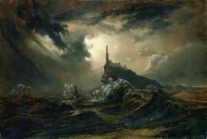 Mar tempestuoso com farol