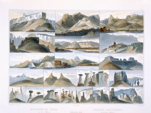 Colinas Notáveis no Alto Missouri, placa 35 do Volume 2 de &39;Viagens no Interior da América do Norte&39;, gravada por Friedrich Salathe (1793-1858) 1844 (aquatint) de Karl Bodmer