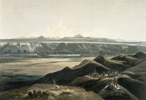 Vista das Montanhas Rochosas, placa 44 do Volume 2 de &39;Viagens no Interior da América do Norte&39;, gravada por Sigismond Himely (1801-72) 1844 (aquatint) de Karl Bodmer