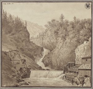 Vista da cascata perto de Lend na região de Salzburgo de Karl Friedrich Schinkel